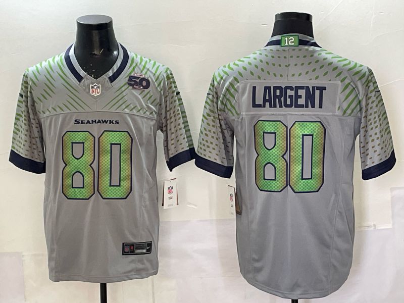 Men 2025 Seattle Seahawks #80 Largent Grey 5th generation Throwback Nike Limited NFL Jersey style 02